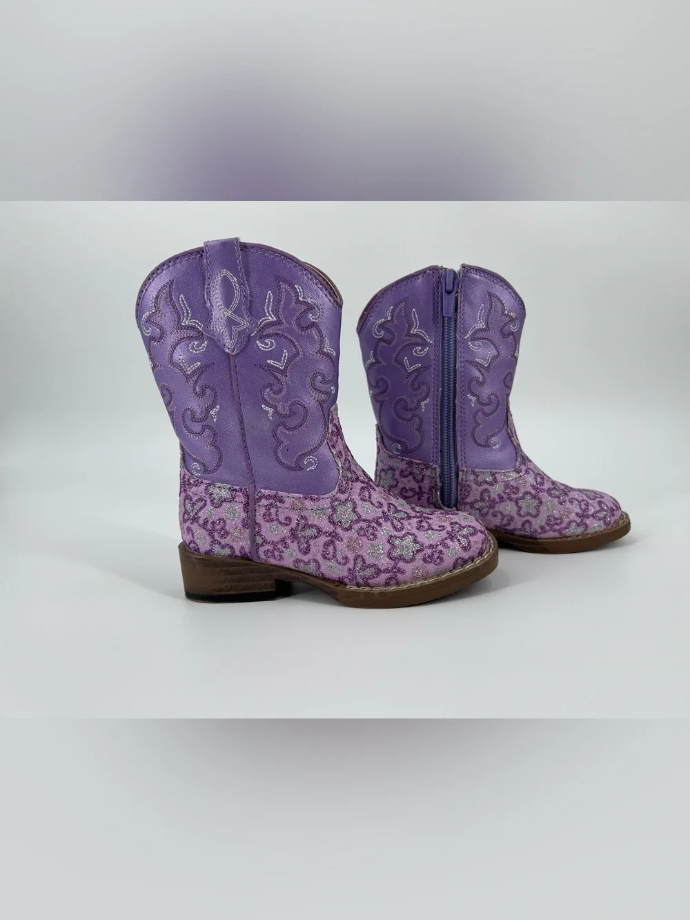 Roper Kids Lavender Floral Glitter Western Cowboy Boots - Toddler Size 6